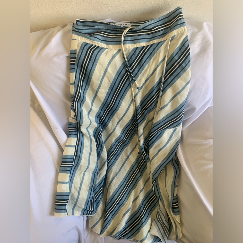 Apiece Apart Blue and Beige Stripes Long Skirt Cotton Linen Blend